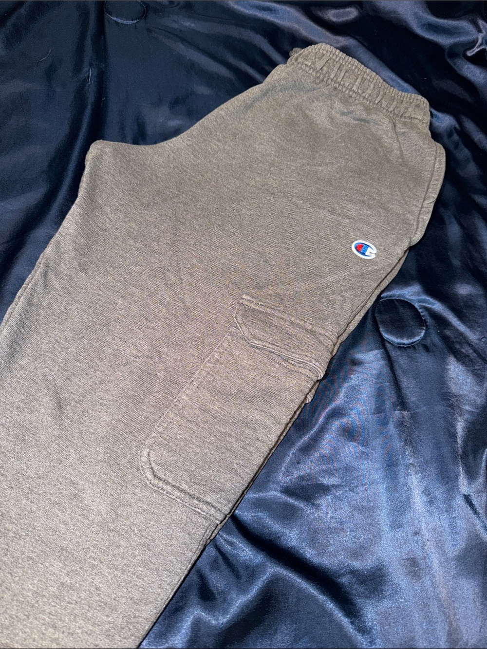 Gray Champion Men’s Cargo Joggers with Champion Logo On Pant Leg